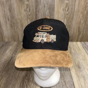 Vintage E-One Fire Truck Emergency Black Brown Suede Snapback Swingster Hat Cap
